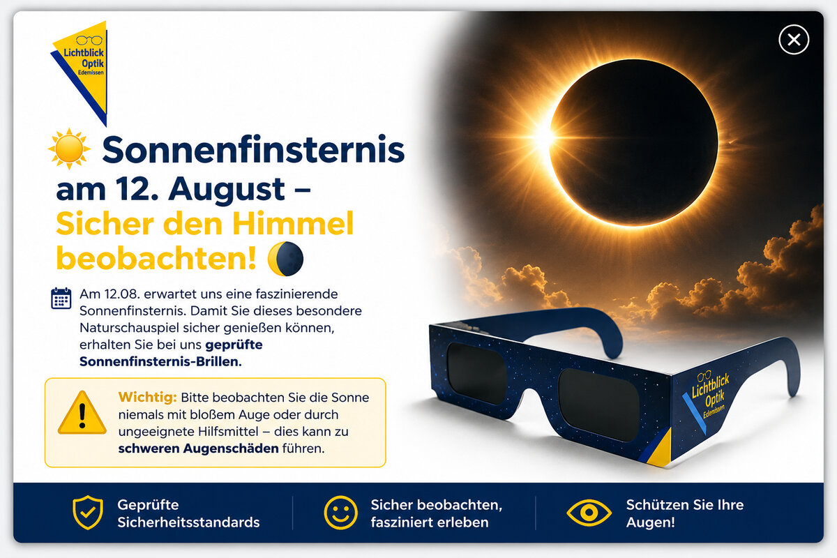 Sonnenfinsternis am 12. August – geprüfte Sonnenfinsternis-Brillen bei Lichtblick Optik